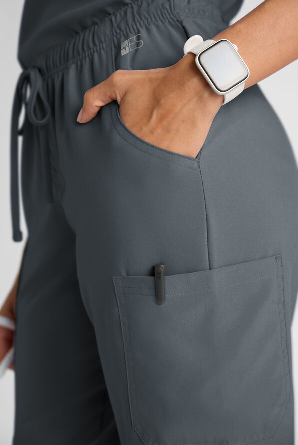 Easy STRETCH Eden Women's 4-Pocket Drawstring Scrub Pants - Petite - Pewter - 3