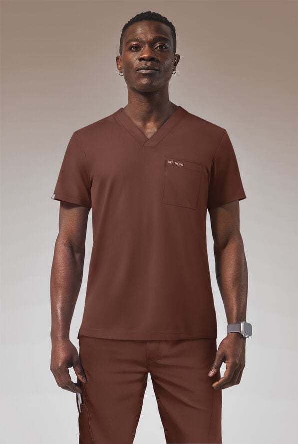 Hypothesis Omni V Men's 1-Pocket Tuck In V-Neck Scrub Top - Bitter Chocolate - 2