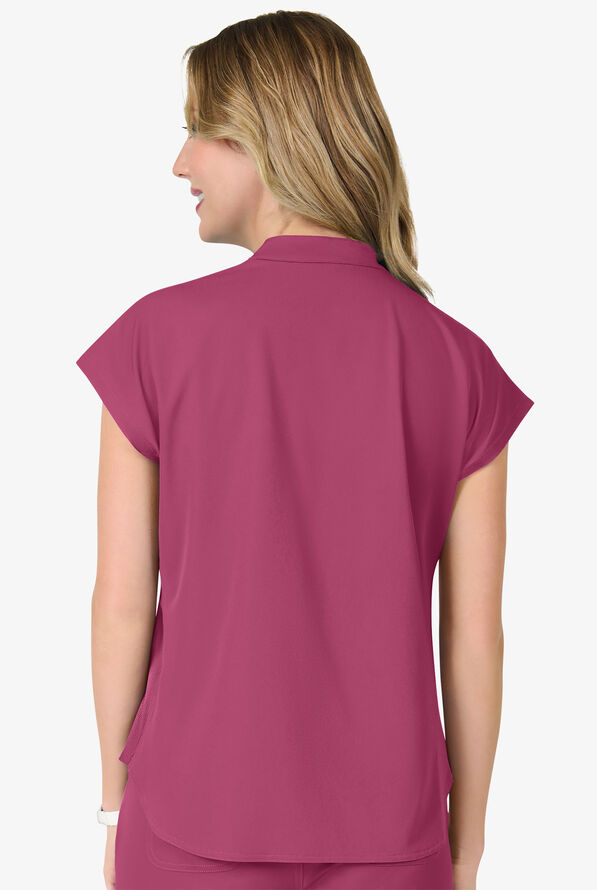 Zavate Ava Therese Piper Women's 2-Pocket STRETCH Dolman Sleeve Mandarin Collar Scrub Top - Deep Rose - 3