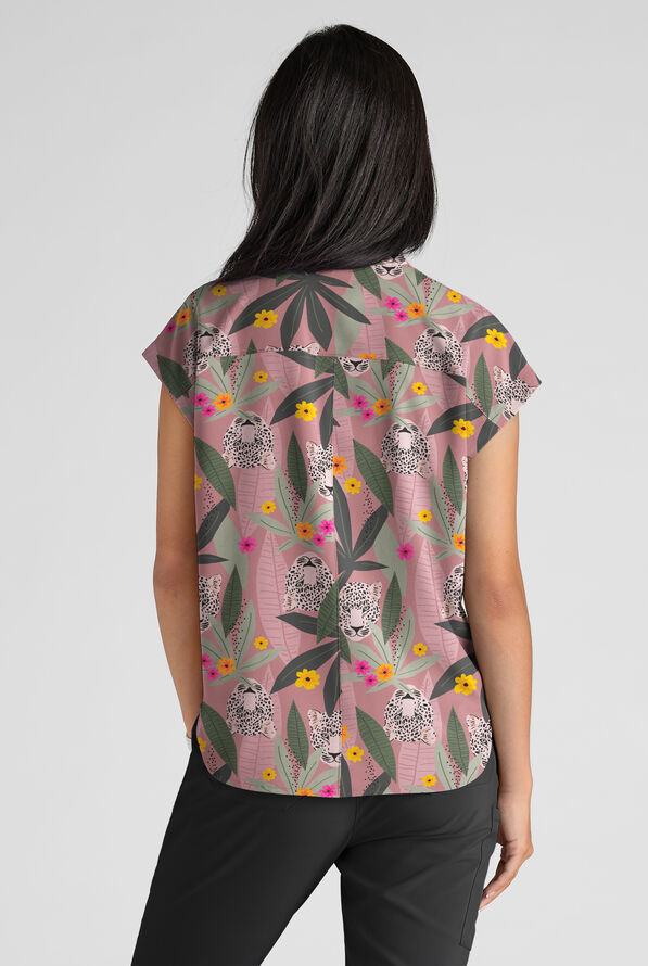 Butter-Soft STRETCH Exotic Jungle Women's 2-Pocket Oversized Dolman Sleeve Print Scrub Top - null - 2