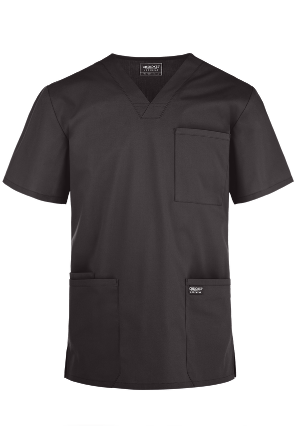 Cherokee Workwear Professionals Men's 4-Pocket STRETCH V-Neck Scrub Top - Pewter - 1