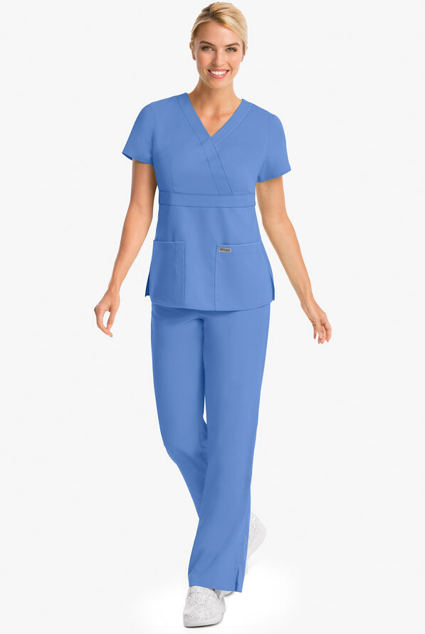 Grey's Anatomy by Barco Riley Women's 3-Pocket Modern Fit Mock Wrap Scrub Top - Ceil Blue - 2