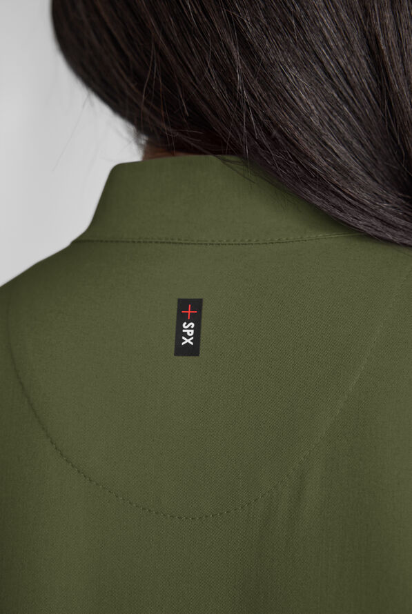 Grey's Anatomy by Barco Emerge Rowen Women's 2-Pocket STRETCH Banded Bottom Zip Scrub Top - Olive - 6