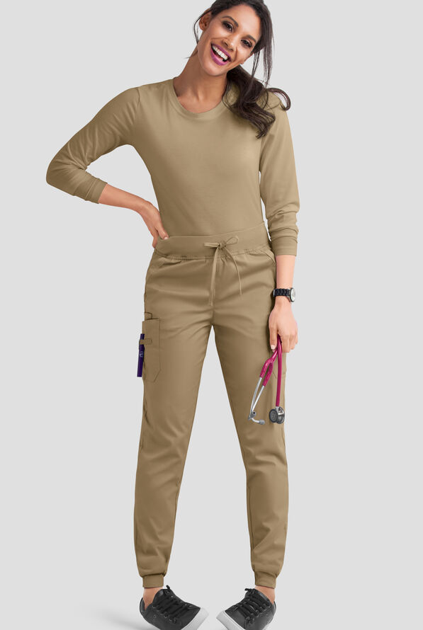 Butter-Soft STRETCH Women's 5-Pocket Cargo Jogger Scrub Pants - Golden Sand - 2