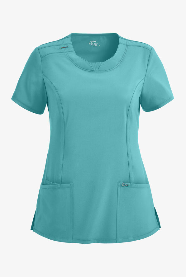 Infinity Women's 3-Pocket STRETCH Round Neck Scrub Top - Turquoise - 1