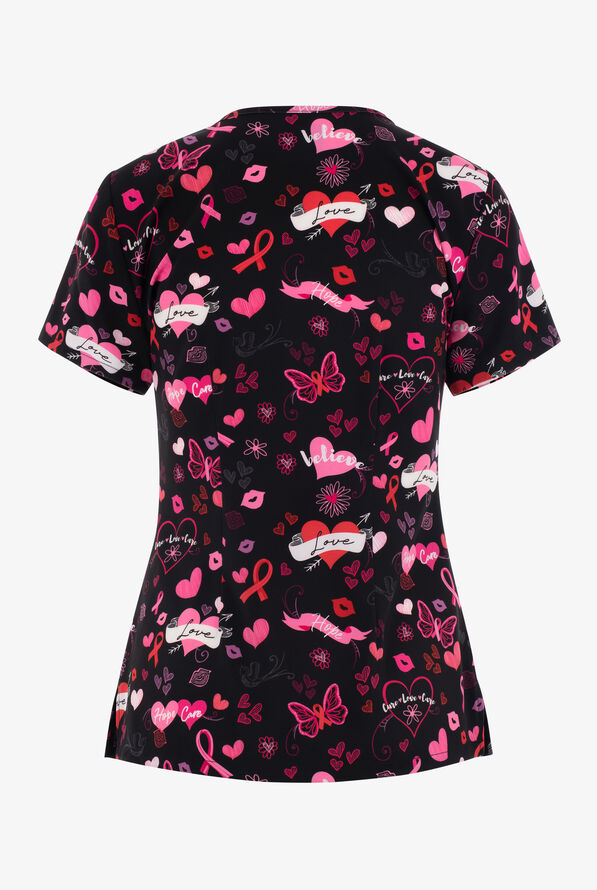 Dickies EDS Hope Heals Awareness Women's 2-Pocket STRETCH V-Neck Print Scrub Top - null - 2