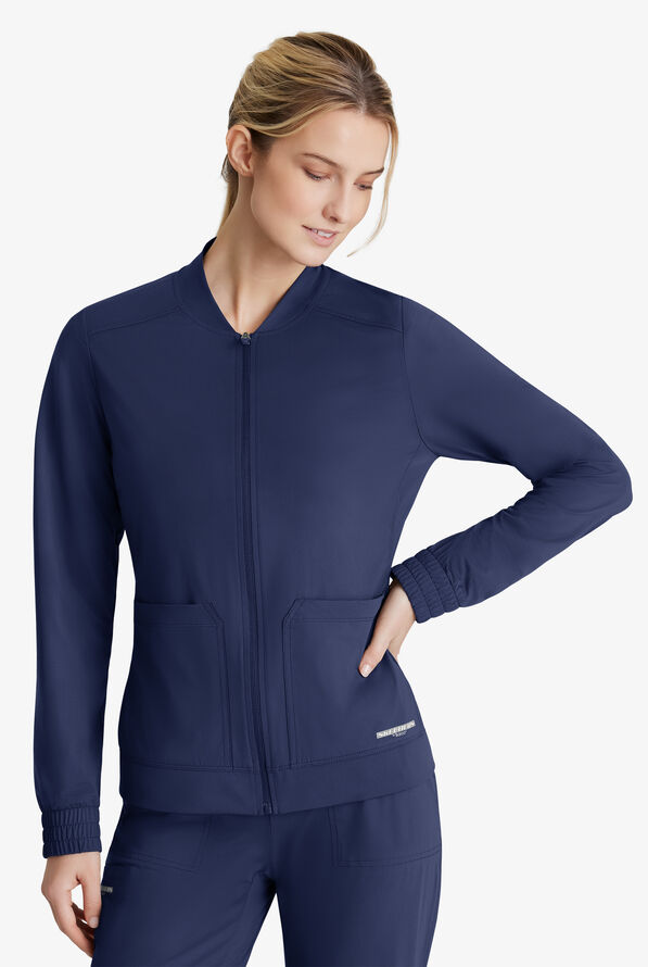 Skechers by Barco Slip-ins Contour Women's 3-Pocket STRETCH Zip Front Scrub Jacket - Navy - 2
