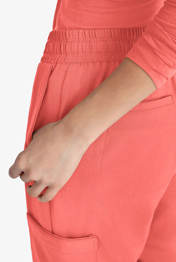 Grey's Anatomy by Barco Evolve STRETCH Terra Women's 6-Pocket Cargo Jogger Scrub Pants - Petite - Sunset Coral - 2