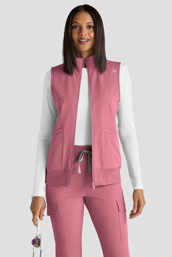 ReSurge Ebro Women's 6-Pocket Zip Front Stand Scrub Vest - Tea Rose - 2