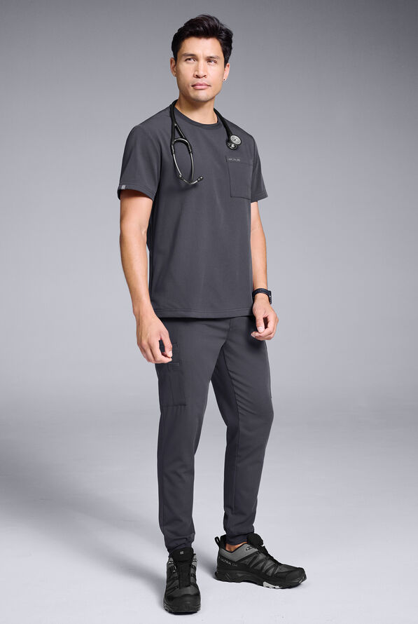 Conjunto de uniforme médico Hypothesis S-R Shift Ready estilo jogger con cuello redondo para hombre - Pewter - 2