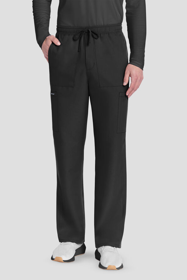Cherokee Workwear Originals Ultra Men's 6-Pocket Straight Leg Drawstring Cargo Scrub Pants - Black - 1