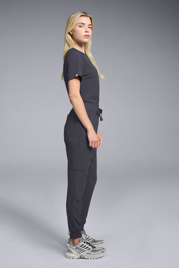Conjunto de uniforme médico Hypothesis estilo jogger con cuello redondo para mujer - Pewter - 2