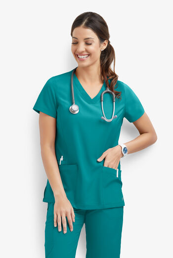Blusa m&eacute;dica Easy STRETCH Zoe con cuello en V curvo y 4 bolsillos para mujer