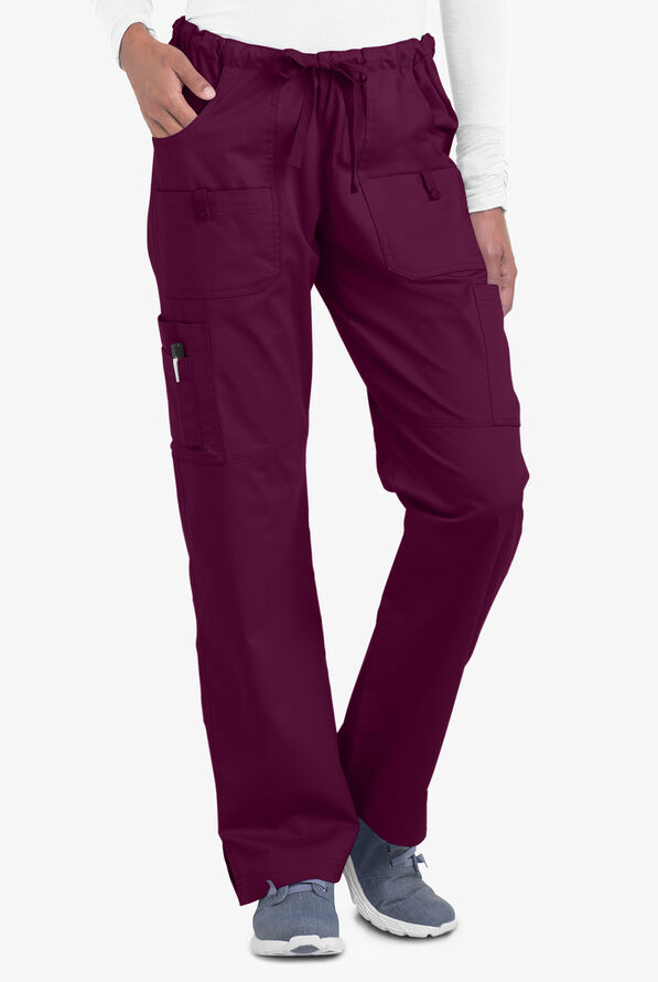 Butter-Soft STRETCH Women's 10-Pocket Drawstring Scrub Pants - Tall - Wine - 1