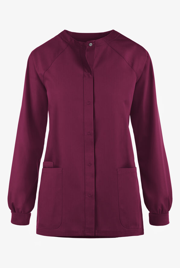 Strictly Scrubs Women's 3-Pocket Long Sleeve Warm Up Scrub Jacket - Wine - 1