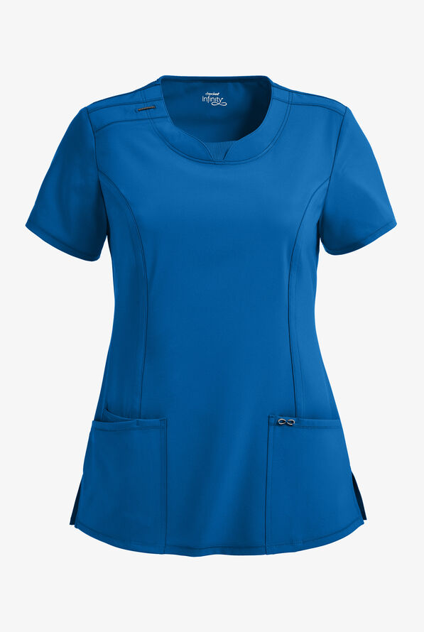 Infinity Women's 3-Pocket STRETCH Round Neck Scrub Top - Royal - 1