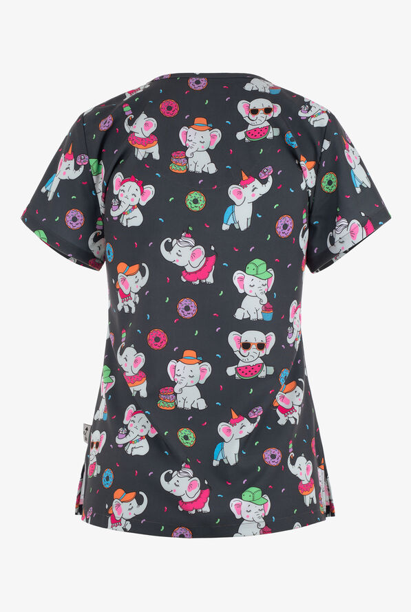 UA Exclusive Zavate Ava Therese  Ele-fantastic Women's 2-Pocket STRETCH V-Neck Print Scrub Top - null - 2