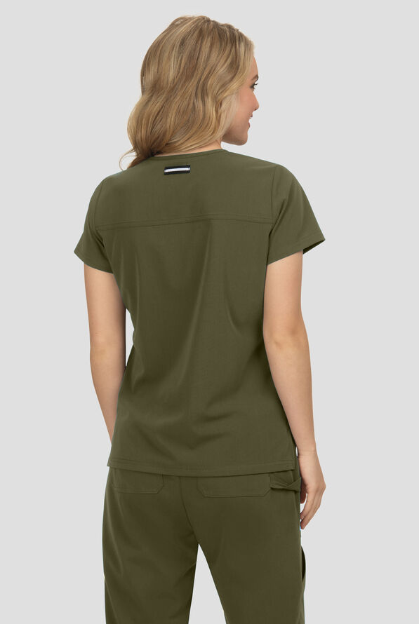 Blusa m&eacute;dica Koi Next Gen Hustle and Hear con cuello en V y 3 bolsillos para mujer - Olive - 4