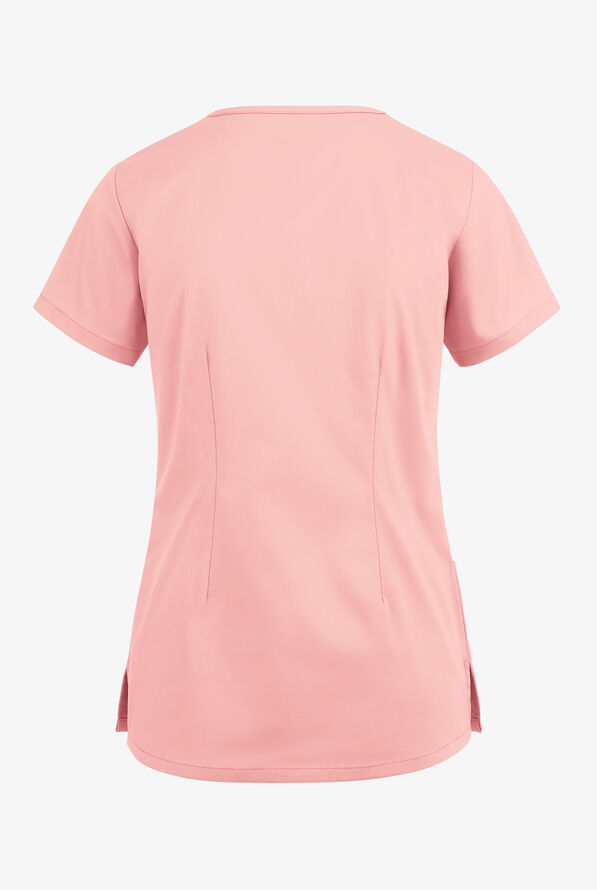 Butter-Soft STRETCH Women's 3-Pocket V-Neck Mock Wrap Scrub Top - Rose Water - 4