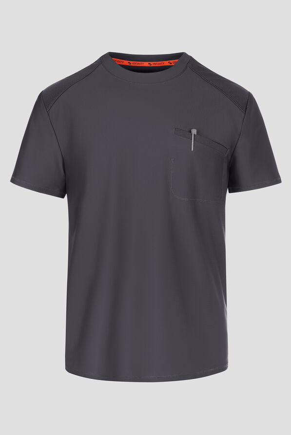 Infinity GNR8 Kinetic Knit Men's 1-Pocket STRETCH Tuckable Crew Neck Scrub Top - Pewter - 1