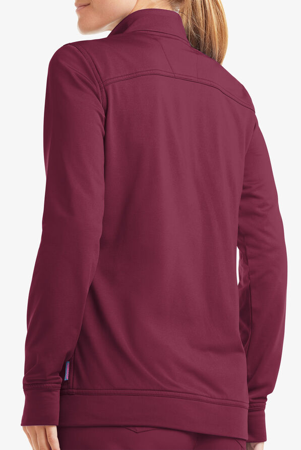 MOVEMENT by Butter-Soft Adara Women's 3-Pocket Long Sleeve Zip Front Warm-Up STRETCH Scrub Jacket - Wine - 4