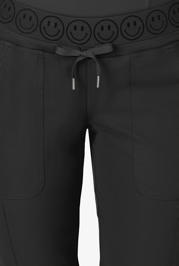 Zavate Ava Therese Women's 6-Pocket STRETCH Smile Face Elastic Waistband Cargo Jogger Scrub Pants - Petite - Black - 2