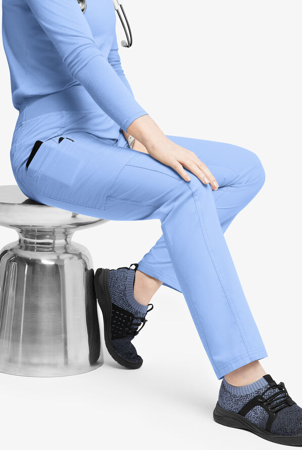 Pantal&oacute;n m&eacute;dico Butter-Soft Originals de tiro medio estilo yoga con piernas entalladas y 5 bolsillos para mujer - Ceil Blue - 4