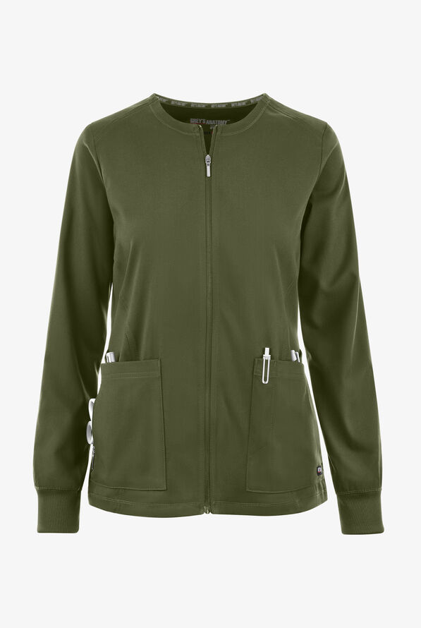Chaqueta médica Grey's Anatomy Spandex STRETCH Gianna con cremallera y 5 bolsillos para mujer - Olive - 1