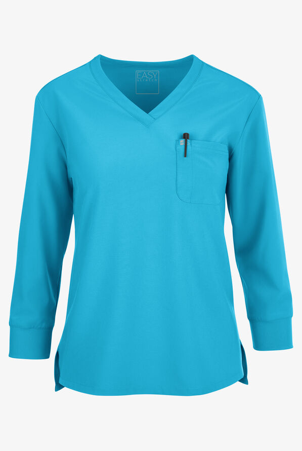 Easy STRETCH Women's Josie 2-Pocket Relaxed 3/4" Sleeve Scrub Top - Turquoise - 1