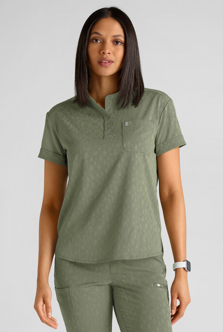 Easy STRETCH Bella Women's Jacquard 1-Pocket Henley Scrub Top