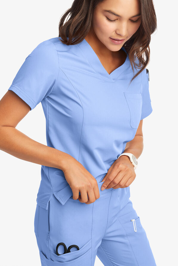 Butter-Soft Women's 3-Pocket V-Neck Tuck-In Scrub Top **Slightly IRREGULAR** - Ceil Blue - 2