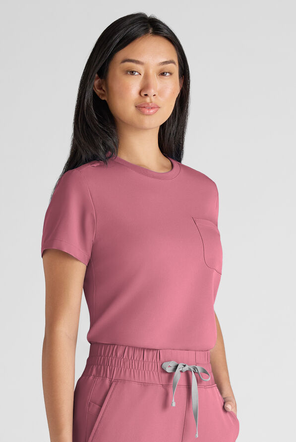 ReSurge Citrine Women's 1-Pocket Crew Neck Tuck In / Wear Out Scrub Top - Tea Rose - 1