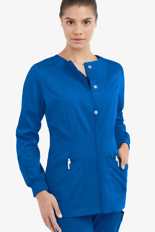 Butter-Soft STRETCH Women's 2-Pocket Long Sleeve Snap Front Scrub Jacket - Royal - 2