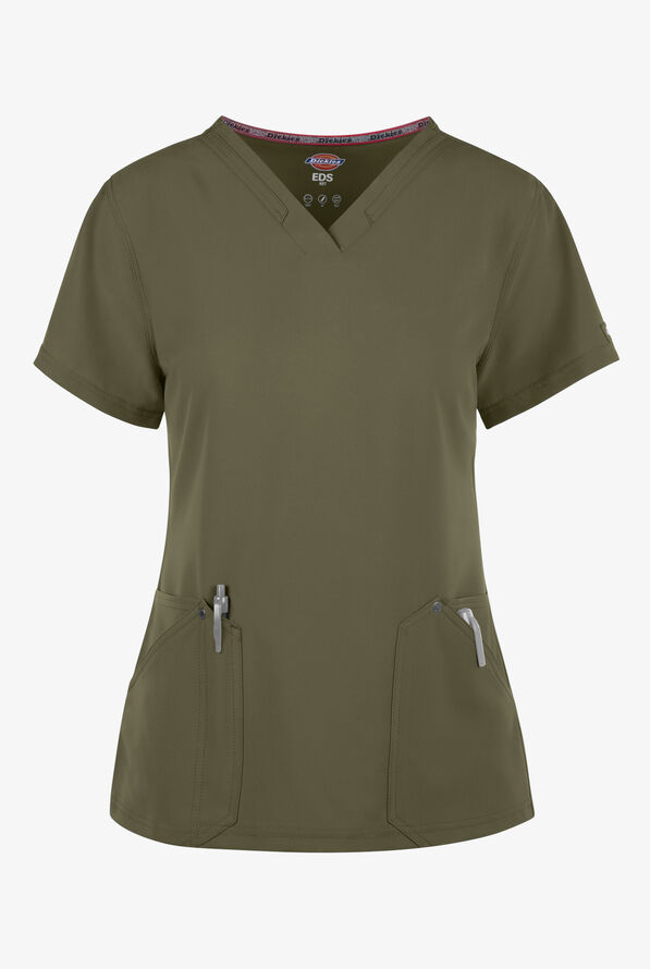 Dickies EDS NXT Women's 4-pocket V-Neck Scrub Top - Olive - 1