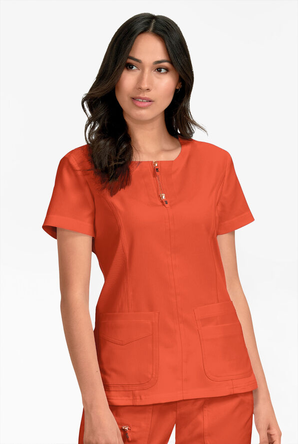 koi Lite&trade; Serenity Women's 4-Pocket Double Zipper Scrub Top - Terracotta - 2