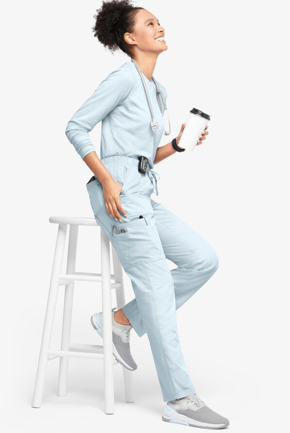 Butter-Soft Originals Women's 7-Pocket Mid Rise Straight Leg Cargo Scrub Pants - Petite - Morning Dew - 4