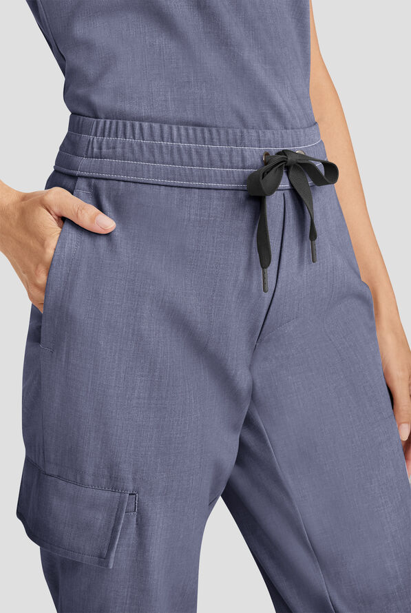 Healing Hands Quest Women's 4-Pocket STRETCH Straight Leg Drawstring Cargo Scrub Pant - Twilight Blue - 2