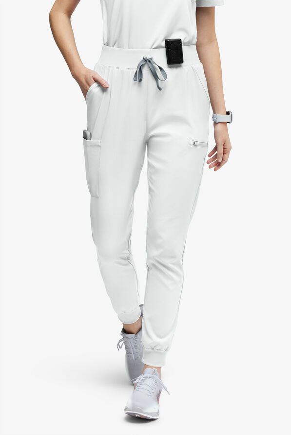 Easy STRETCH Olivia Women's 7-Pocket Slim Leg Jogger Scrub Pants - White - 1