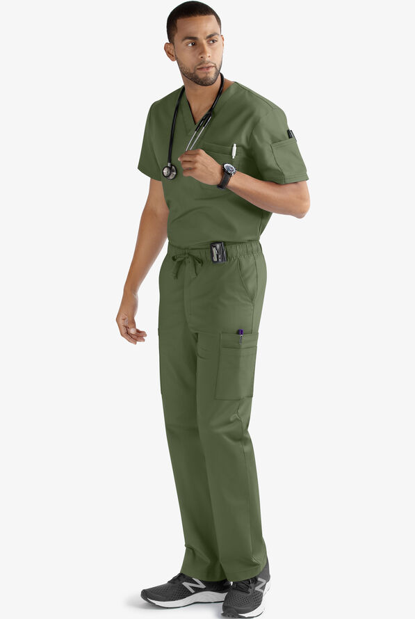Butter-Soft STRETCH Men's 9-Pocket Zip Front Cargo Straight Leg Scrub Pants - Light Olive - 2