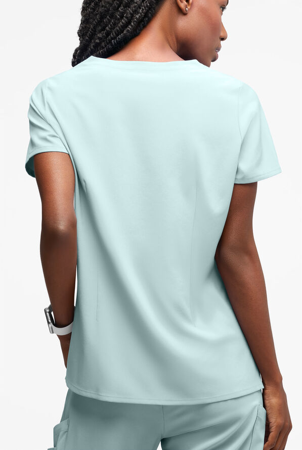 Easy STRETCH Salma Women’s 3-Pocket Keyhole Neck Scrub Top - Ocean Mist - 2
