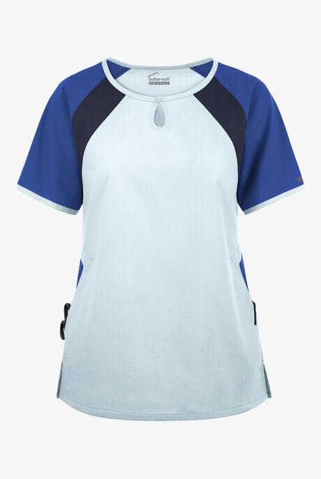 Butter-Soft Originals Women's 3-Pocket Keyhole Neck Tri-Colorblock Scrub Top