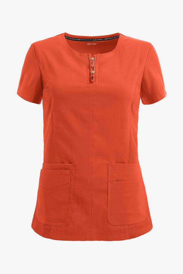 koi Lite™ Serenity Women's 4-Pocket Double Zipper Scrub Top - Terracotta - 1