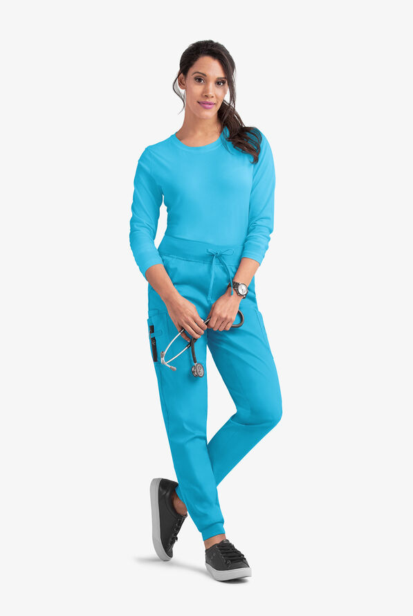 Butter-Soft STRETCH Women's 5-Pocket Cargo Jogger Scrub Pants - Petite - Turquoise - 3