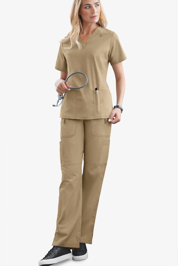 Butter-Soft STRETCH Women's 10-Pocket Drawstring Scrub Pants - Golden Sand - 2