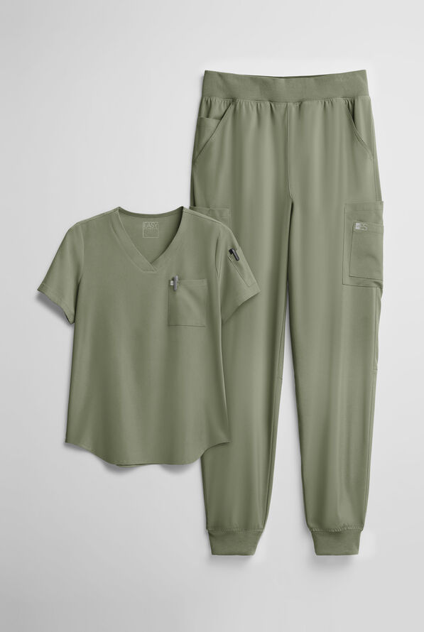 Conjunto de uniforme m&eacute;dico Easy STRETCH con 10 bolsillos para mujer - Olive Leaf - 1