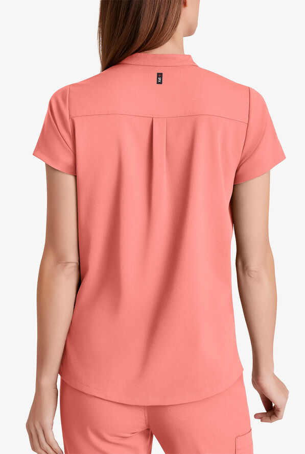 Grey's Anatomy by Barco Spandex STRETCH Avery Women's 2-Pocket Notch Sleeve V-Neck Scrub Top - Bright Papaya - 2