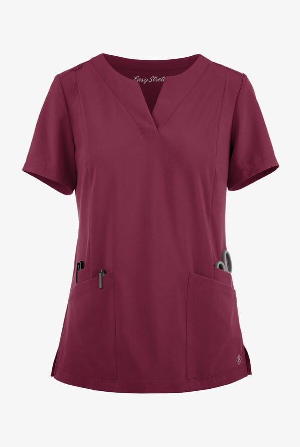 Blusa m&eacute;dica Easy STRETCH Chrisette de corte moderno con 4 bolsillos y escote femenino para mujer - Wine - 1