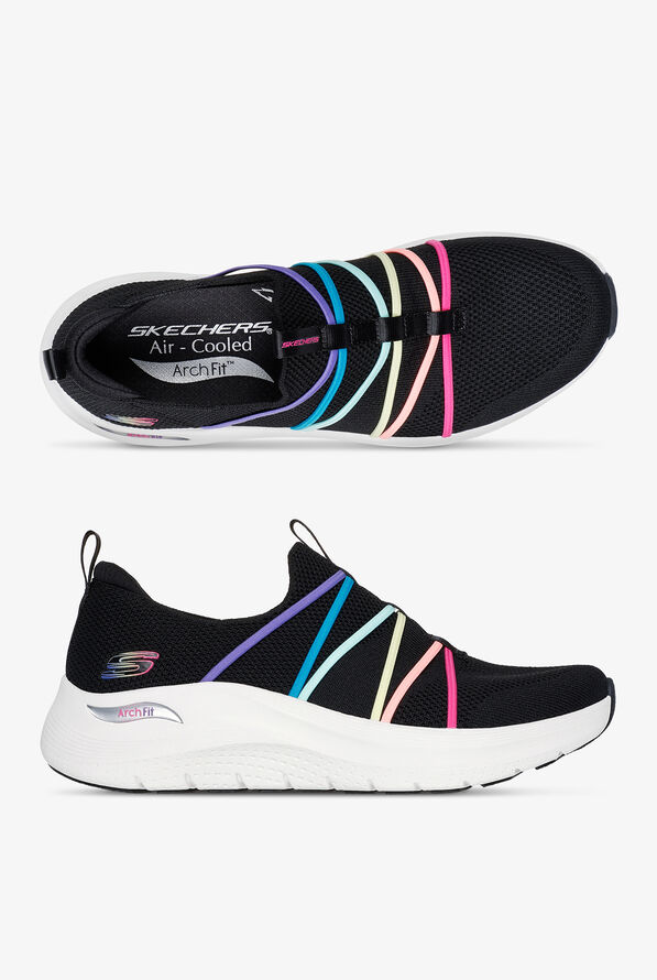 Skechers Sport ARCH FIT 2.0 - COLORFUL ROAD Black Knit Bungee Athletic Slip-On Nursing Shoes - null - 1