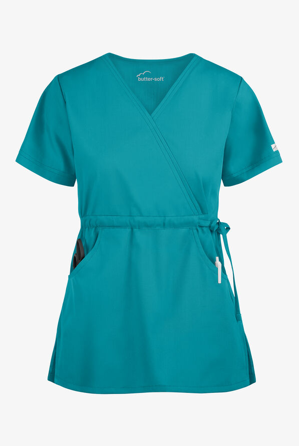 Solid Mock Wrap Scrub Top with Side TieUniform Advantage