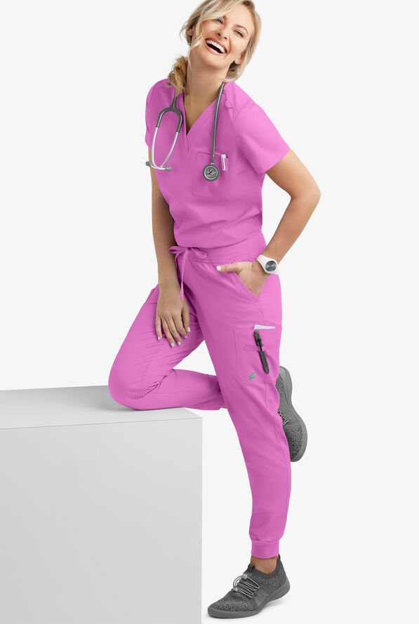 Blusa m&eacute;dica Butter-Soft STRETCH con cuello en V y 2 bolsillos para mujer - Prism Pink - 2